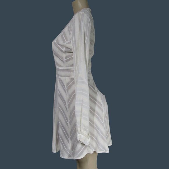 FOR LOVE & LEMONS M  White Chevron Stripe Boho Mini Dress Neutral Coastal Sheer - Picture 4 of 11